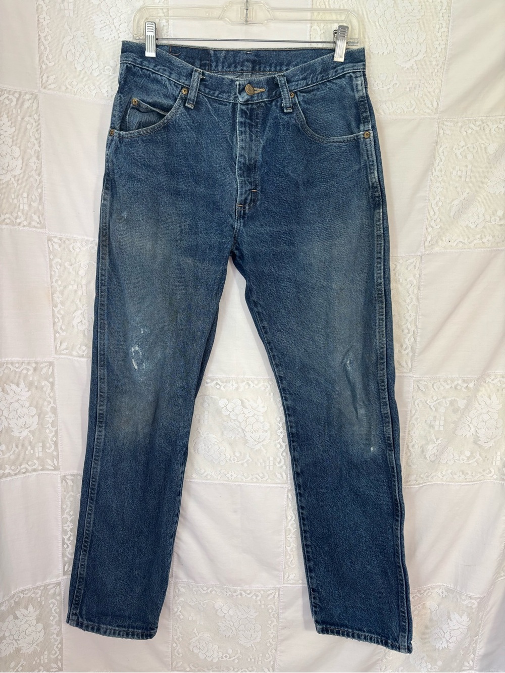 VTG Wrangler Relaxed Boyfriend Straight Leg Indie Grunge Dark Blue Jeans 31x32‎
